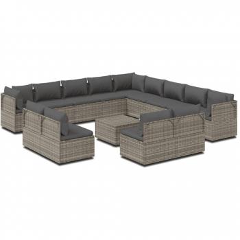 14 Piece Grey Poly Rattan Garden Lounge Set with Cushions