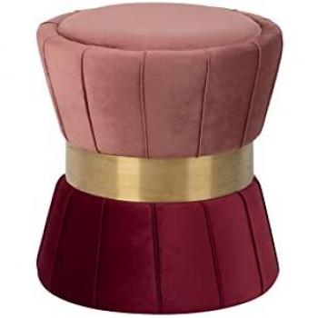Puff Velvet Rosa Morado 40x40x44 Cm - Diseño Elegante y Funcionalidad para Tu Hogar, Material MDF, Colores Rosa/Granate/Dorado