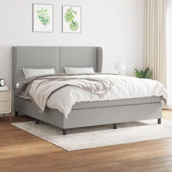 Cama box spring con colchón de tela gris claro 180x200 cm