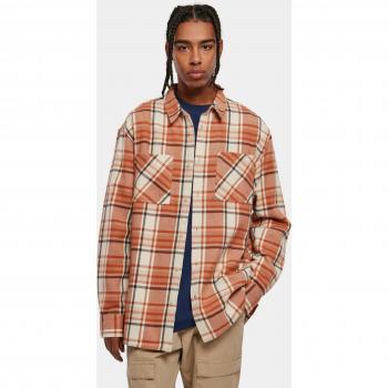 Urban Classics Oversized Long Sleeve Checked Leaf Shirt in Softseagrass/Red