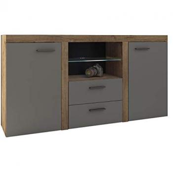Cómoda Tucson 104 LED, Grafito y Lefkas Roble, 2 Cajones y 2 Puertas, 157x82x40cm