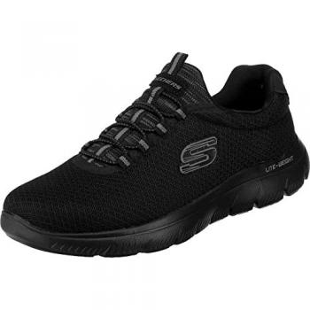 Zapatillas Skechers Summits para Hombre en Negro - Malla Flat Knit Sin Costuras, Cordones y Plantilla de Memory Foam