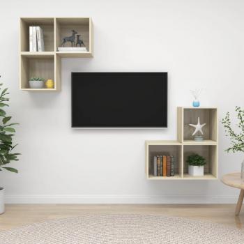 Juego de Muebles de Salón 4 Piezas en Madera Ingeniería Sonoma Roble, Incluye Mueble TV y Mesa de TV
