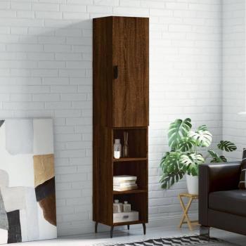Aparador alto de madera contrachapada en color roble marrón, dimensiones 34,5x34x180 cm, con 3 estantes, ideal como mueble de almacenaje para salón o armario auxiliar