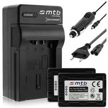 2 Baterías + Cargador (Coche/Corriente) para VW-VBT380 / Panasonic HC-V130, V160, 270, 380, V727. v. Lista! con Infochip
