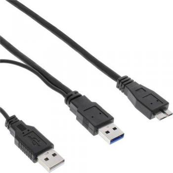 Cable USB 3.0 Y de 2m con 2 conectores A a Micro B, color negro, transferencia de hasta 5Gbps