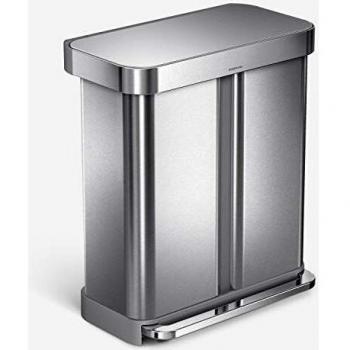 simplehuman CW2025 58L (34/24) Rectangular Recycling Kitchen Pedal Bin with Liner Pocket, Silent Soft Close Lid, Strong Wide Pedal, Fingerprint-Proof with Antimicrobial Agent, Brushed Stainless Steel