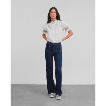 Silbon - Pantalón culotte de mujer denim de tiro medio con bolsillos frontales