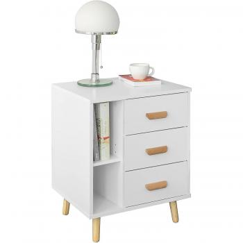 Mesa de sofá SoBuy FBT95-W con 3 cajones y 2 compartimentos abiertos, color blanco, dimensiones L48xP40xH60 cm