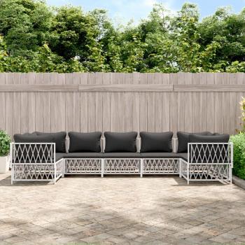 vidaXL 7-Piece White Steel Garden Lounge Set with Cushions