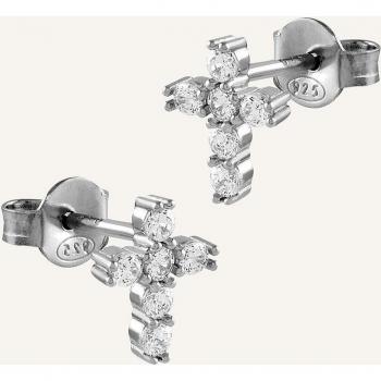 Pendientes Cruz Mini de Plata con Circonitas Blancas