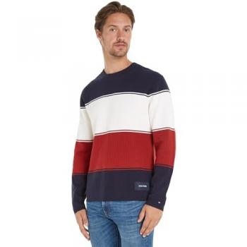 Suéter Tommy Hilfiger de punto con logo, diseño a rayas y cuello redondo - Colorblock Milano