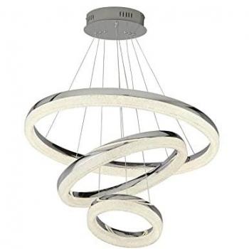 Lámpara de techo LED moderna Circle con 3 anillos, cromo, hielo triturado, 4000K