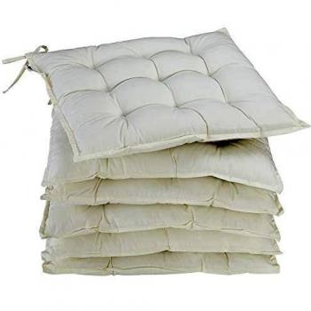 Set de 6 Cojines Viscoelásticos para Sillas Color Crema 43x39x5 cm con Correas de Sujeción Interior y Exterior