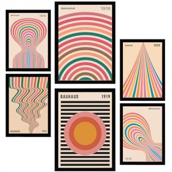 Set de 6 Pósters Geométricos Bauhaus en Colores Pastel para Decoración de Paredes del Hogar (A3 y A4, Sin Marco)