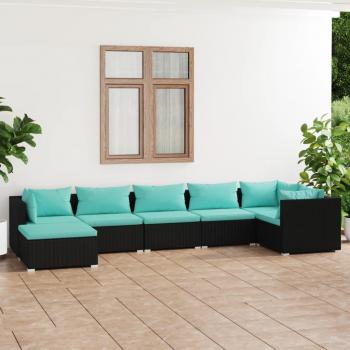 vidaXL 7-Piece Black Poly Rattan Garden Lounge Set with Cushions