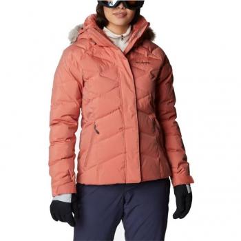 Chaqueta de esquí Columbia Lay D Down II roja mujer, impermeable, aislante, con capucha ajustable, bolsillo para manos con cremallera, diseño ligero y compresible