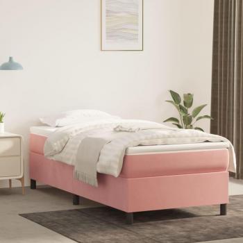 Cama box spring con colchón terciopelo rosa 90x190 cm Rosa