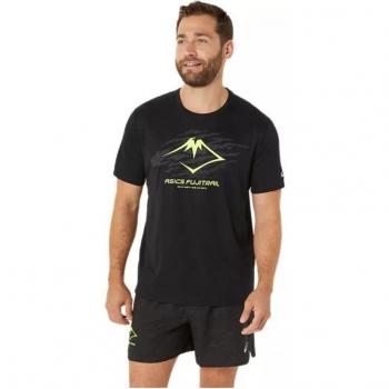 Camiseta de trail Asics Fujitrail Logo SS Top Hombre Negro Amarillo, Tamaño L