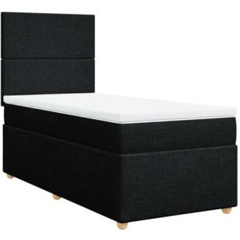 Cama box spring con colchón de muelles en tela negra 100x200 cm