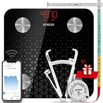 ILTECO Báscula de Baño Grasa Corporal y Muscular Inteligente, Báscula de precisión digital con Tecnología Bluetooth, APP 13 análisis