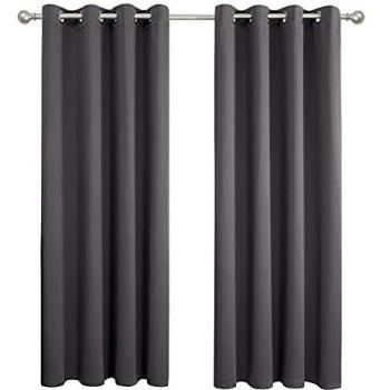 Amazon Brand - Umi Cortinas Salon Opacas Dormitorio Moderno con Ollaos 2 Piezas 132x160cm Gris Oscuro