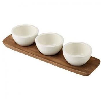 Juego de 4 tazones para dip Artesano Original Villeroy & Boch con plato de servir en porcelana premium y base de madera