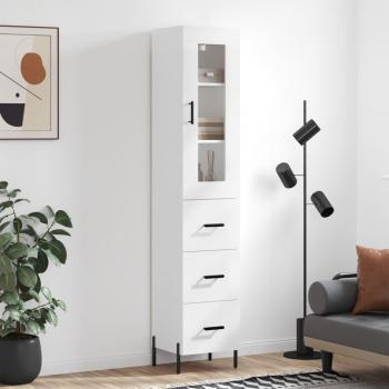 Aparador de madera contrachapada blanco 34,5x34x180 cm con 3 cajones, mueble de almacenaje para salón, buffet y armario auxiliar