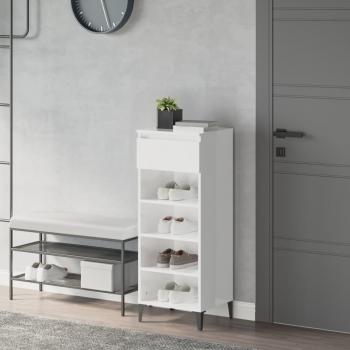 Zapatero Madera Contrachapada Blanco Brillante 40x36x105 cm Estantería Armario para Zapatos Color Blanco y Gris Hormigón