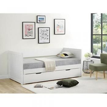 Cama Nido Alfiero II 90 x 190 o 174 x 190 cm - Con Somier Peine y Cajón - Pino y MDF - Blanco + Colchón