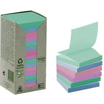Bloc de Notas Adhesivas Post-it® Autoadhesivas 100 Hojas, Colores Variados (Azul, Verde, Rosa, Púrpura) - Pack de 16 Blocchetti Z-Notes en Papel Recicl
