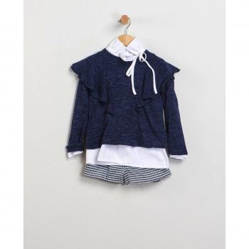 Conjunto de bebé niña de Coco Acqua de tres piezas de pata de gallo azul marino