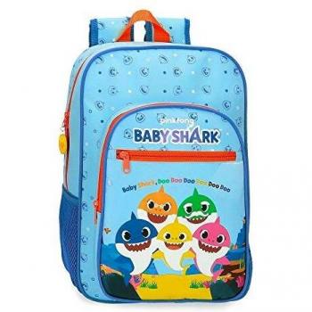 Baby Shark Shark Family Mochila Adaptable a Carro Azul 27x38x11 cms Microfibra 11.29L