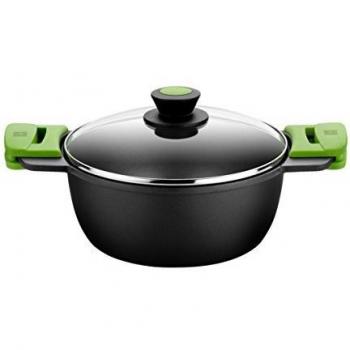 BRA Prior - Cacerola Alta con Tapa de Cristal, Aluminio Fundido, Negro, 32 cm