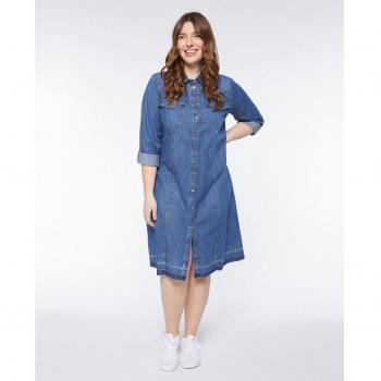 Vestido camisero de mezclilla con detalles bordados y cinturón