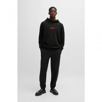 HUGO Dlogolong Black Hoodie for Men with Embroidered Logo, Relaxed Fit, Size XXL