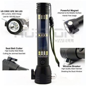 Aution House - 7 FoncionesSolar Recargable LED Linterna - Herramienta de Salida de Emergancia del Coche