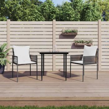 Juego comedor jardín 3 piezas con cojines de ratán sintético y acero