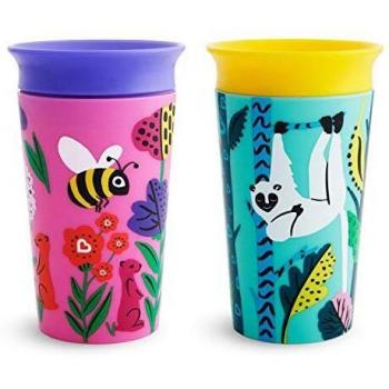 Munchkin Miracle 360 grados Wildlove - Vaso Antiderrames, Set de 2, Abeja/Lémur, 266 ml
