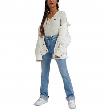Camiseta Henley de Manga Corta Ecru para Mujer Regular Fit