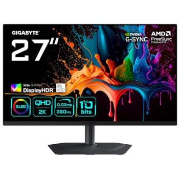 Monitor Gaming GIGABYTE MO27Q3 27 QHD QD-OLED 360Hz 0.03ms G-Sync Compatible FreeSync Premium Pro HDMI 2.1 DisplayPort 1.4