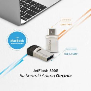 Transcend JetFlash 890 256GB Dual USB Flash Drive, USB 3.1 Gen 1, Type-A & Type-C, Silver