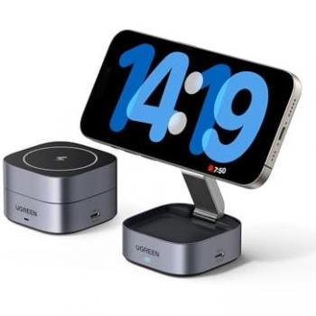 Cargador Inalámbrico 3 en 1 MagSafe Qi 15W con Puerto USB-C para Teléfono y Auriculares - Gris