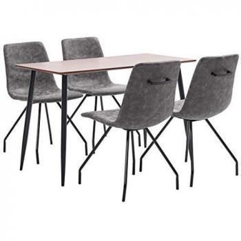 vidaXL Juego de Comedor 5 Piezas de Cuero Sintético Mobiliario Interior Casa Hogar Robusto Duradero Resistente Funcional Práctico Útil Marrón Oscuro