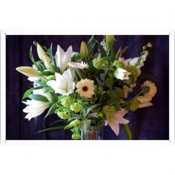 Metal cartel Cartel de chapa Hojalata sesión Flower Tin Sign Lilies Gerbera Flower Bouquet Leaves Song Vase 41016 Retro Vintage Pared Decoración by hamgaacaan