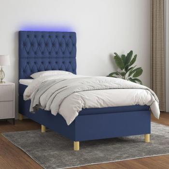 Cama blanda con colchón y luces LED azul 80x200 cm en tela