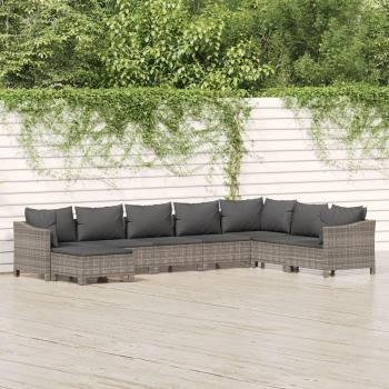 8-Piece Gray Poly Rattan Garden Lounge Set with Cushions