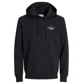 Jack & Jones - Sudadera con capucha, mangas largas, logo frontal, color negro, clásica y suave