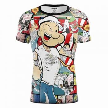 Camiseta de Manga Corta Otso Popeye Art Show - Color Rojo Intenso y Azul - Talla XL