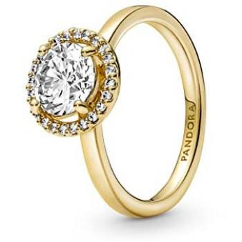 Anillo Halo Redondo Brillante Pandora con Recubrimiento en Oro de 14K y Circonitas Cúbicas - Talla 52